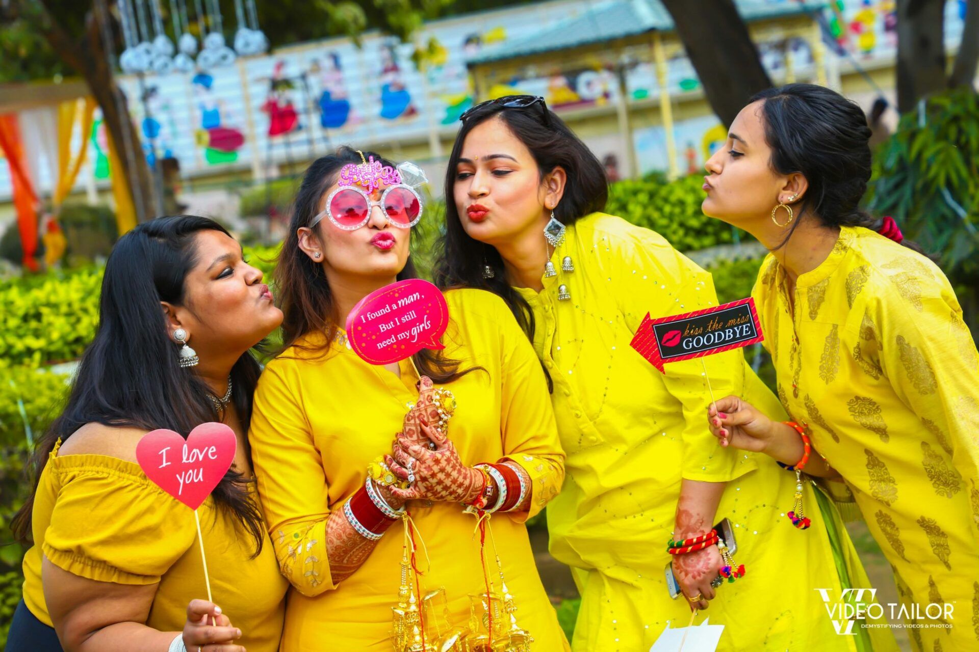 Photo of Unique Pose Idea for Bride and Bridesmaid on Haldi