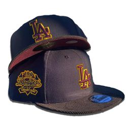 Los Angeles Dodgers Vino Two Tone Black Corduroy Brim 100th Patch Maroon UV 9FIFTY Snapback Hat