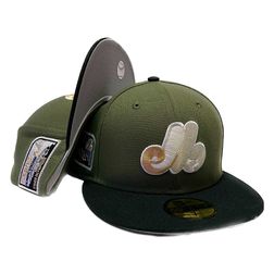 Montreal Expos Olive Green Two Tone Olympic Stadium Patch Gray UV 59FIFTY Fitted Hat