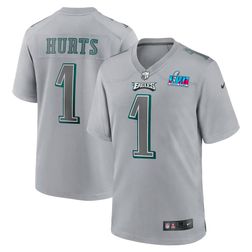 Philadelphia Eagles Jalen Hurts Nike Super Bowl LVII Patch Atmosphere Gray Game Jersey