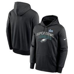 Philadelphia Eagles Nike Super Bowl LVII Team Logo Lockup Black Therma Performance Pullover Hoodie