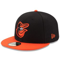 Baltimore Orioles New Era Road Authentic Collection Black And Orange On-Field 59FIFTY Fitted Hat