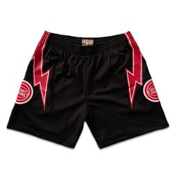 Detroit Pistons Mitchell & Ness Hardwood Classics Custom Black Swingman Shorts