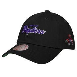 Toronto Raptors Mitchell & Ness Black Hardwood Classics Black Script Strapback Dad Hat