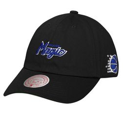 Orlando Magic Mitchell & Ness Black Hardwood Classics Foundation Script Strapback Dad Hat