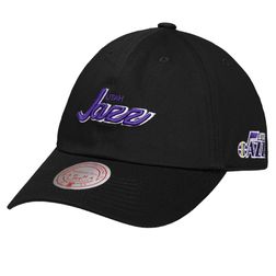 Utah Jazz Mitchell & Ness Black Hardwood Classics Foundation Script Strapback Dad Hat