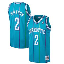 Charlotte Hornets Larry Johnson Mitchell & Ness 1993-94 Hardwood Classics Swingman Teal Jersey