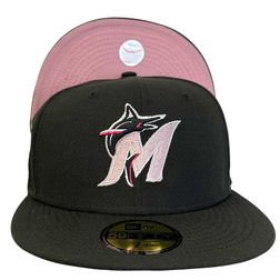 Miami Marlins Black 25 Year Anniversary Side Patch Pink UV 59FIFTY Fitted Hat