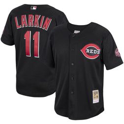 Cincinnati Reds Barry Larkin Mitchell & Ness Black Cooperstown Collection Mesh Batting Practice Jersey