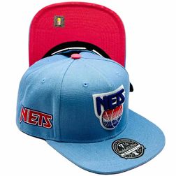 New Jersey Nets Light Blue Hyperteam Color Brim Throwback Nets Side Patch Red UV Mitchell & Ness Fitted Hat