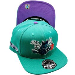 Charlotte Hornets Teal Hyperteam Color Brim Throwback Charlotte Side Patch Purple UV Mitchell & Ness Fitted Hat