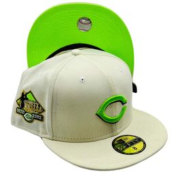 Cincinnati Reds Cream Cosmo Color Brim 1970-2002 Side Patch Neon Green UV New Era 59FIFTY Fitted Hat