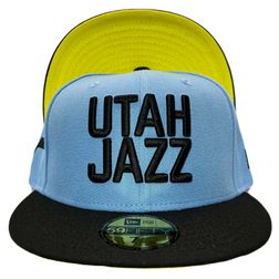 Utah Jazz Light Blue Jazz Note Side Patch Neon Yellow UV 59FIFTY Fitted Hat