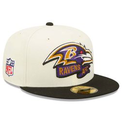 Baltimore Ravens New Era Cream Two Tone 2022 Sideline NFL 59FIFTY Fitted Hat