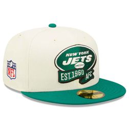 New York Jets New Era Cream Two Tone 2022 Sideline NFL 59FIFTY Fitted Hat