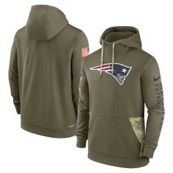 New England Patriots 2022 Salute To Service Nike Olive Green Therma Performance Pullover Hoodie