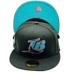 Tampa Bay Rays Black Expansion Year Swap 1998 Innaugural Season Side Patch Teal UV New Era 59Fifty Fitted Hat