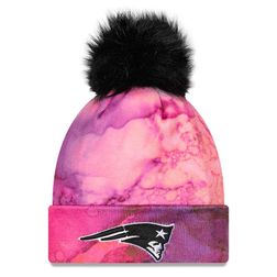 Women's New England Patriots New Era Pink Black 2022 NFL Crucial Catch Pom Knit Hat