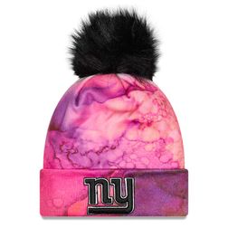 Women's New York Giants New Era Pink Black 2022 NFL Crucial Catch Pom Knit Hat