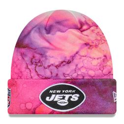 New York Jets Pink Tie Dye 2022 NFL Cuffed Crucial Catch Knit Beanie Hat