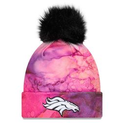 Women's Denver Broncos New Era Pink Tie Dye 2022 NFL Crucial Catch Pom Knit Hat