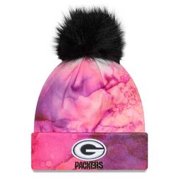 Women's Green Bay Packers New Era Pink Tie Dye 2022 NFL Crucial Catch Pom Knit Hat