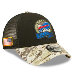 Buffalo Bills Black Camo 2022 Salute To Service New Era 9FORTY Snapback Trucker Hat