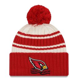 Arizona Cardinals New Era 2022 Cream NFL Sideline Sport Pom Cuffed Knit Beanie Hat