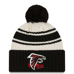 Atlanta Falcons New Era 2022 Cream NFL Sideline Sport Pom Cuffed Knit Beanie Hat