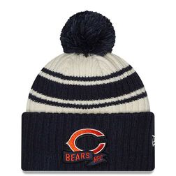 Chicago Bears New Era 2022 Cream NFL Sideline Sport Pom Cuffed Knit Beanie Hat