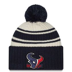 Houston Texans New Era 2022 Cream NFL Sideline Sport Pom Cuffed Knit Beanie Hat