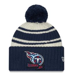 Tennessee Titans New Era 2022 Cream NFL Sideline Sport Pom Cuffed Knit Beanie Hat