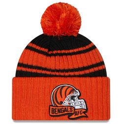 Cincinnati Bengals New Era 2022 NFL Sideline Sport Pom Cuffed Knit Beanie Hat