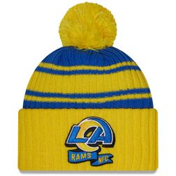 Los Angeles Rams New Era 2022 NFL Sideline Sport Pom Cuffed Knit Beanie Hat