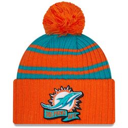 Miami Dolphins New Era 2022 NFL Sideline Sport Pom Cuffed Knit Beanie Hat