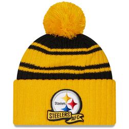 Pittsburgh Steelers New Era 2022 NFL Sideline Sport Pom Cuffed Knit Beanie Hat