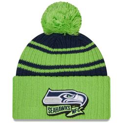 Seattle Seahawks New Era 2022 NFL Sideline Sport Pom Cuffed Knit Beanie Hat