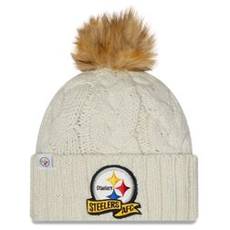 Womens New Era Cream Pittsburgh Steelers 2022 Sideline Cuffed Knit Hat