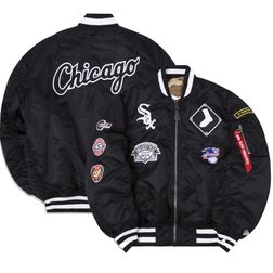 Chicago White Sox x Alpha Industries New Era Black Reversible Full Zip Bomber Jacket