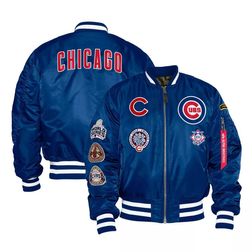 Chicago Cubs x Alpha Industries New Era Royal Reversible Full Zip Bomber Jacket