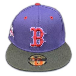 Boston Red Sox Purple Black Two Tone 100 Years Patch Red UV 59FIFTY Fitted Hat