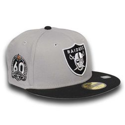 Las Vegas Raiders Two Tone 60th Anniversary Patch Gray UV 59FIFTY Fitted Hat