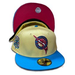 Florida Marlins Two Tone Yellow Blue 10th Anniversary Patch Pink UV 59FIFTY Fitted Hat