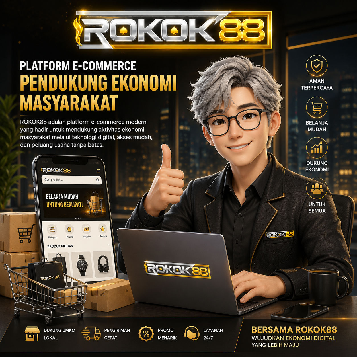 Sertifikat, penghargaan, tanda, atau dokumen yang dipajang di ROKOK88 - Ekosistem E-Commerce yang Membantu Perputaran Ekonomi Lokal
