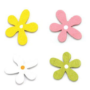 Wooden Decoration Flowers 3.3 cm 20/bag White Yellow Pink Green