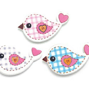 Wooden Decoration Bird Design 3.5 cm 15/bag  Assorted Colours