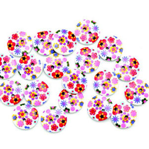 Wooden Print Decorated Buttons 1.8 cm 20 Pcs