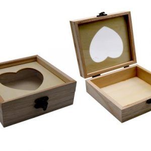 Wooden Box Square 12 x 4 x 7 cm With Cover Have Love Shape
