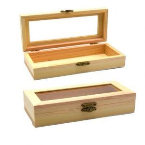 Wooden Box Rectangle With Glass Cover 17.4 x 8 x 4.2 cm