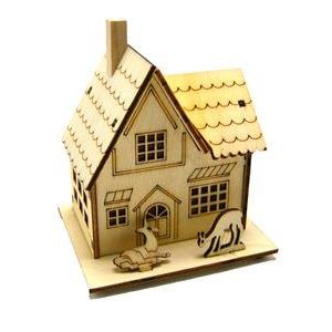 Wooden House With Light 9.5 x 10.5 x 8 cm